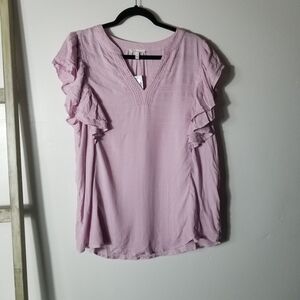 NWT MAURICES WOMEN'S PURPLE RUFFLED FLUTTER SLEEVES BLOUSE SIZE OX